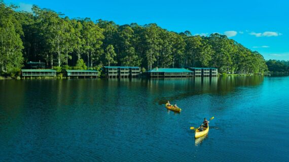 Campground behind a lake